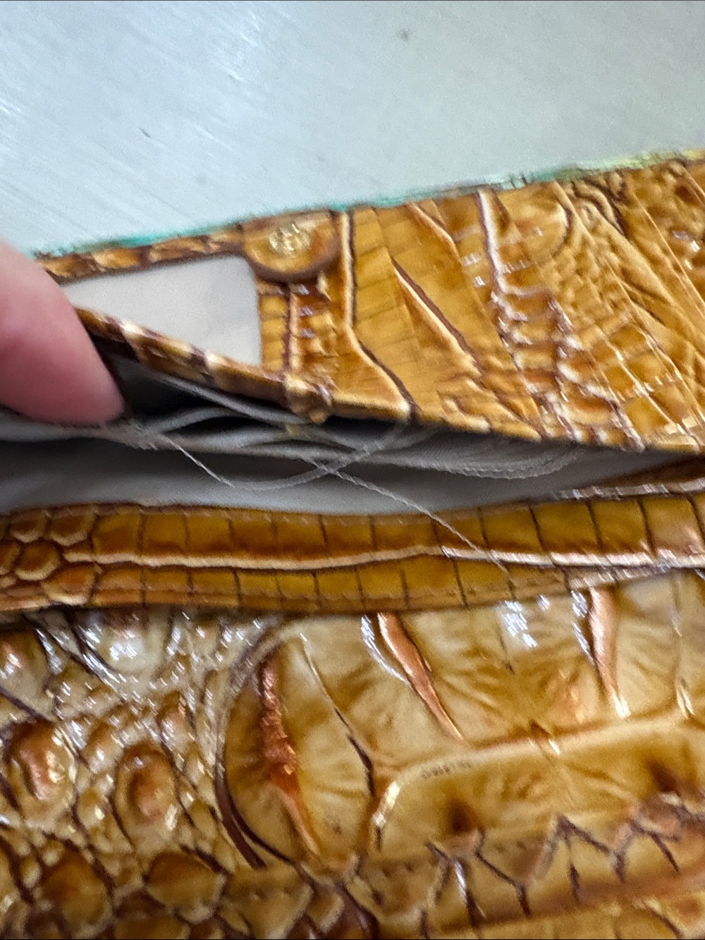 Brahmin Teal and Yellow Croc-Embossed Leather Wallet - Picture 4 of 5
